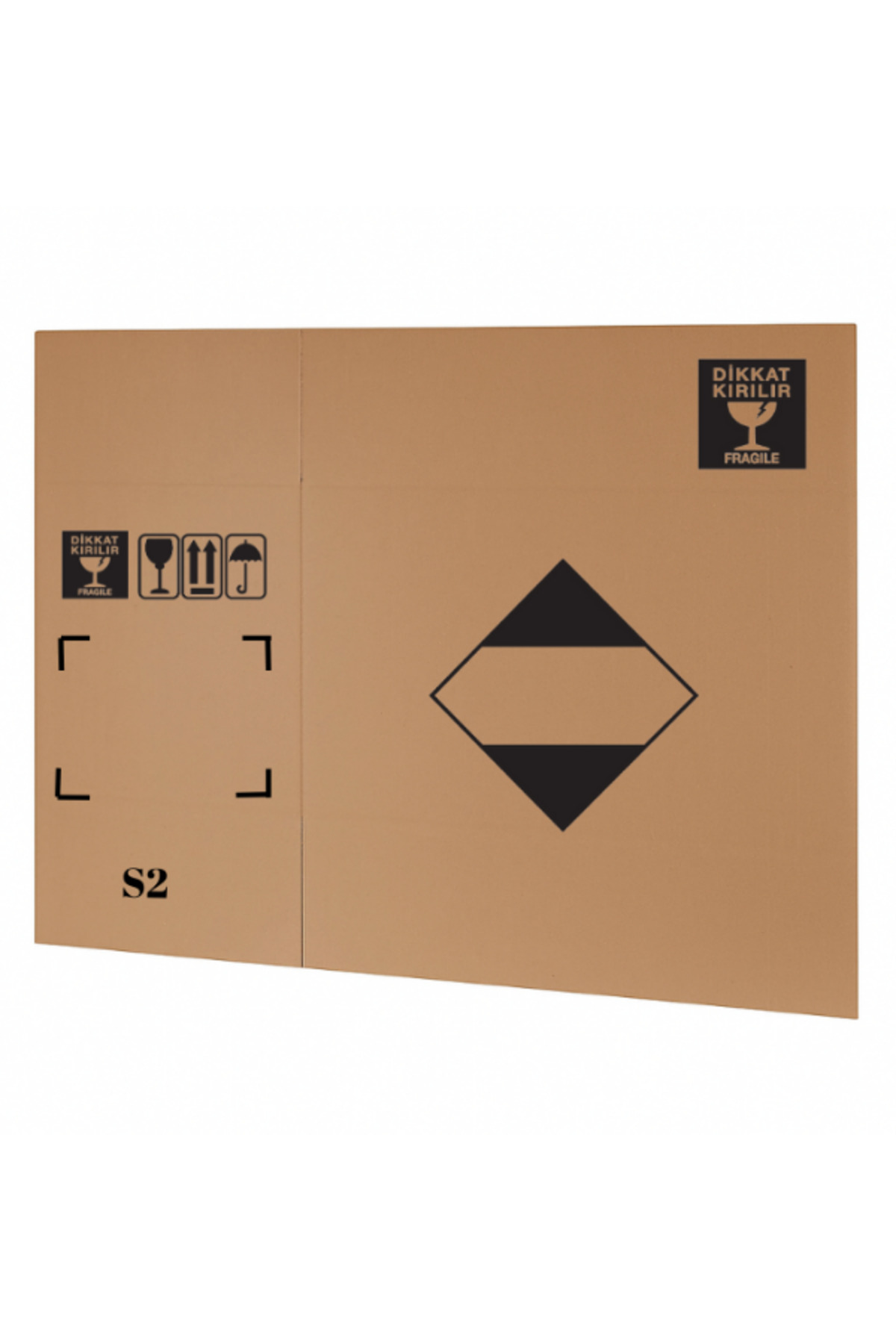 29,5x18,5x30 Cm S2 Uyarı Sembolü Baskılı Kargo Kolisi - Çift Oluklu-10 Adet